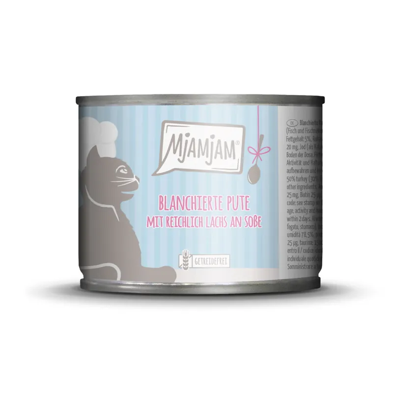 MJAMJAM blanchierte Pute mit reichlich Lachs an Soße 185g Katzennassfutter Top-Angebot